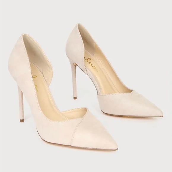 Satsuki Light Nude Suede Pointed Toe D'Orsay Sexy Cut Out Pumps ~ Stiletto Heels - Picture 3 of 9